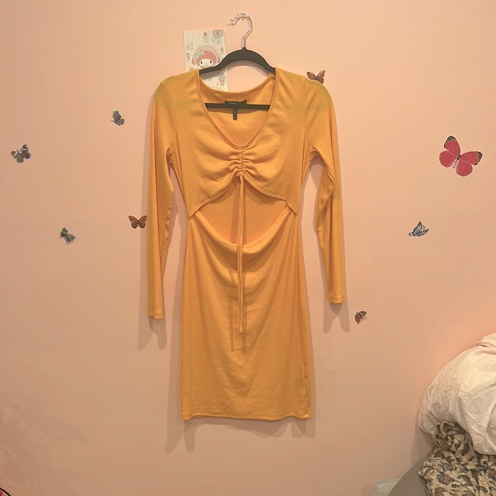 Yellow body con dress